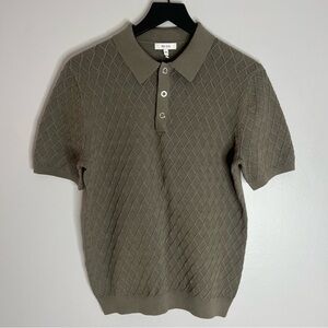 Reiss Textured Dollar Diamond Stitch Polo Shirt Mens XS Sage